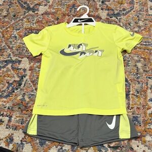 Nike Neon Yellow & Gray Youth Dri-FIT 'Just Do It' Tee and Shorts